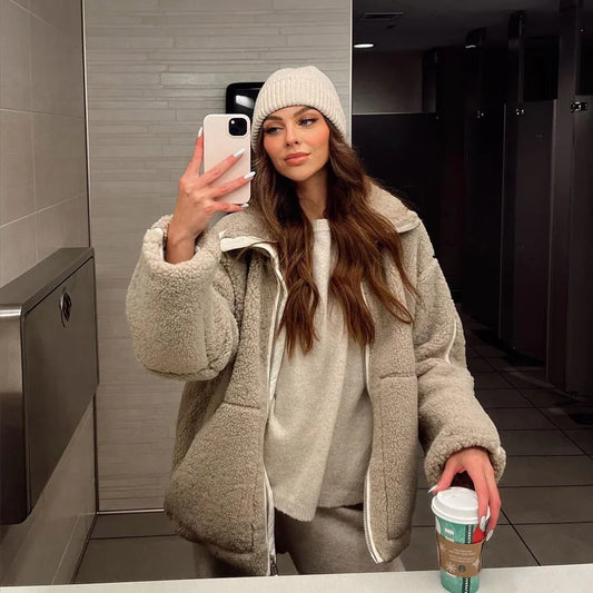 LaDeLa™ | Dames Fleece Jas met Rits – Vintage Streetwear